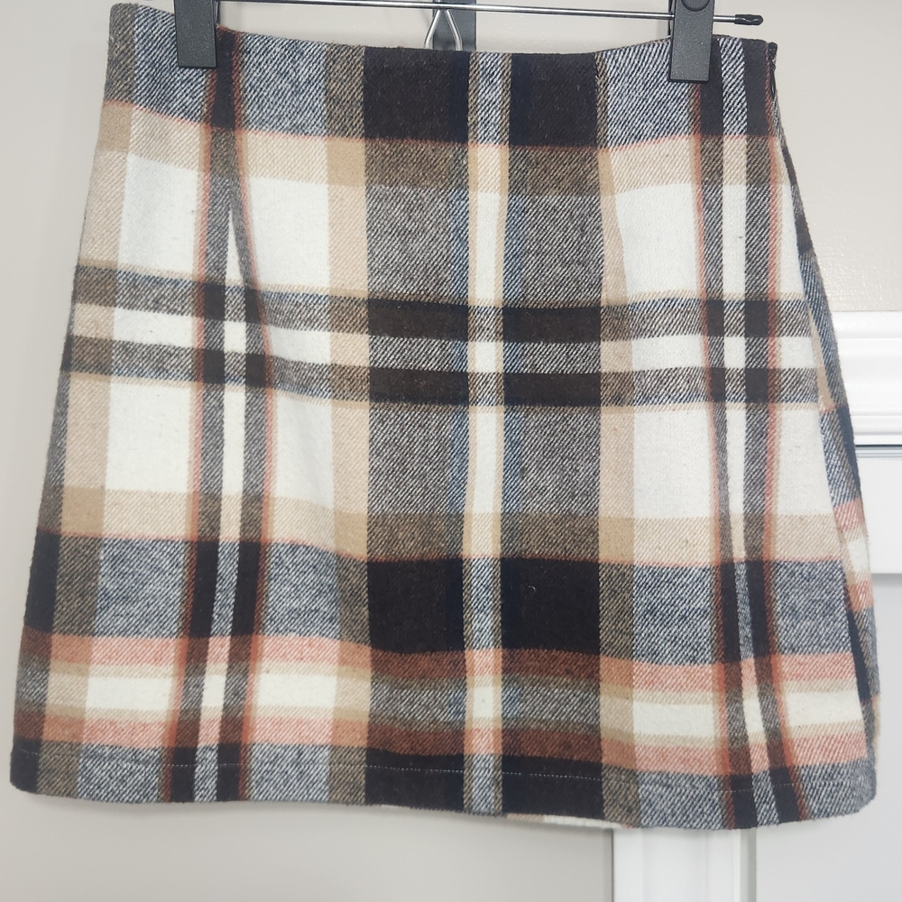 Plaid Wool Blend Skirt